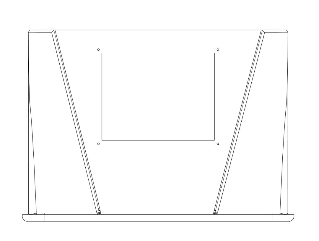 Top of the box with rectangular cutout and four drilled holes for fan/filter assembly