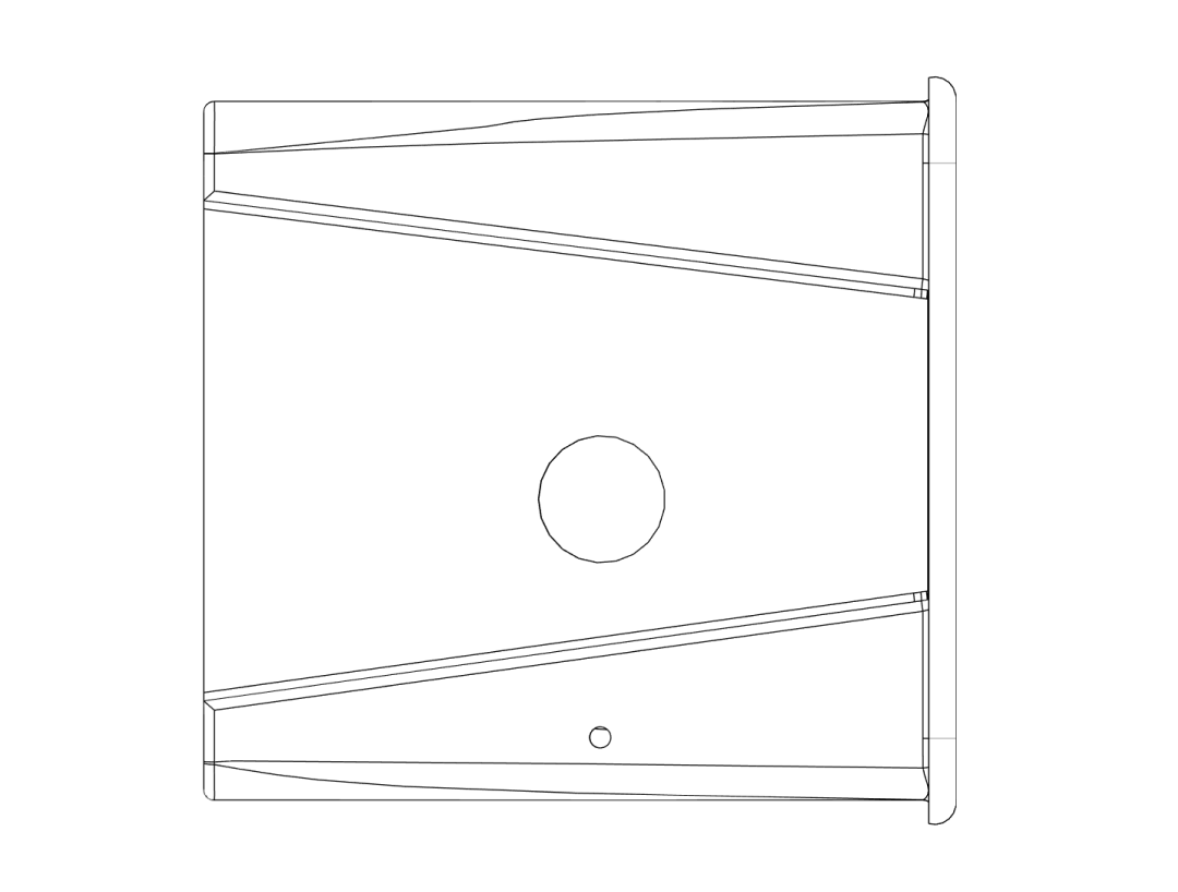 Left side of the box with one large circular cutout and one small hole