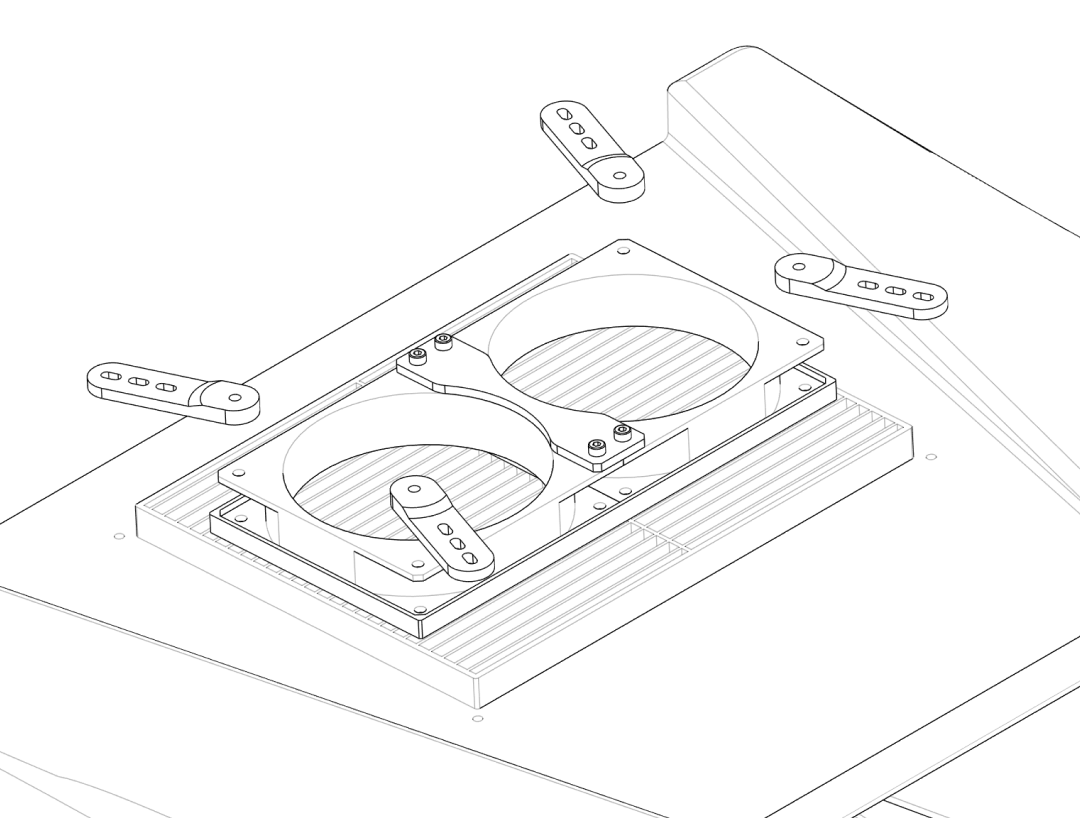 Inserting long screws through fan, lid and filter clamps