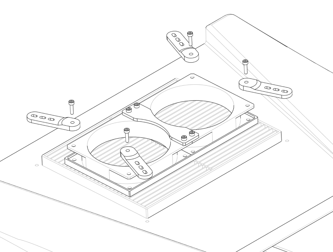 Tightening nuts to clamp filter and fan