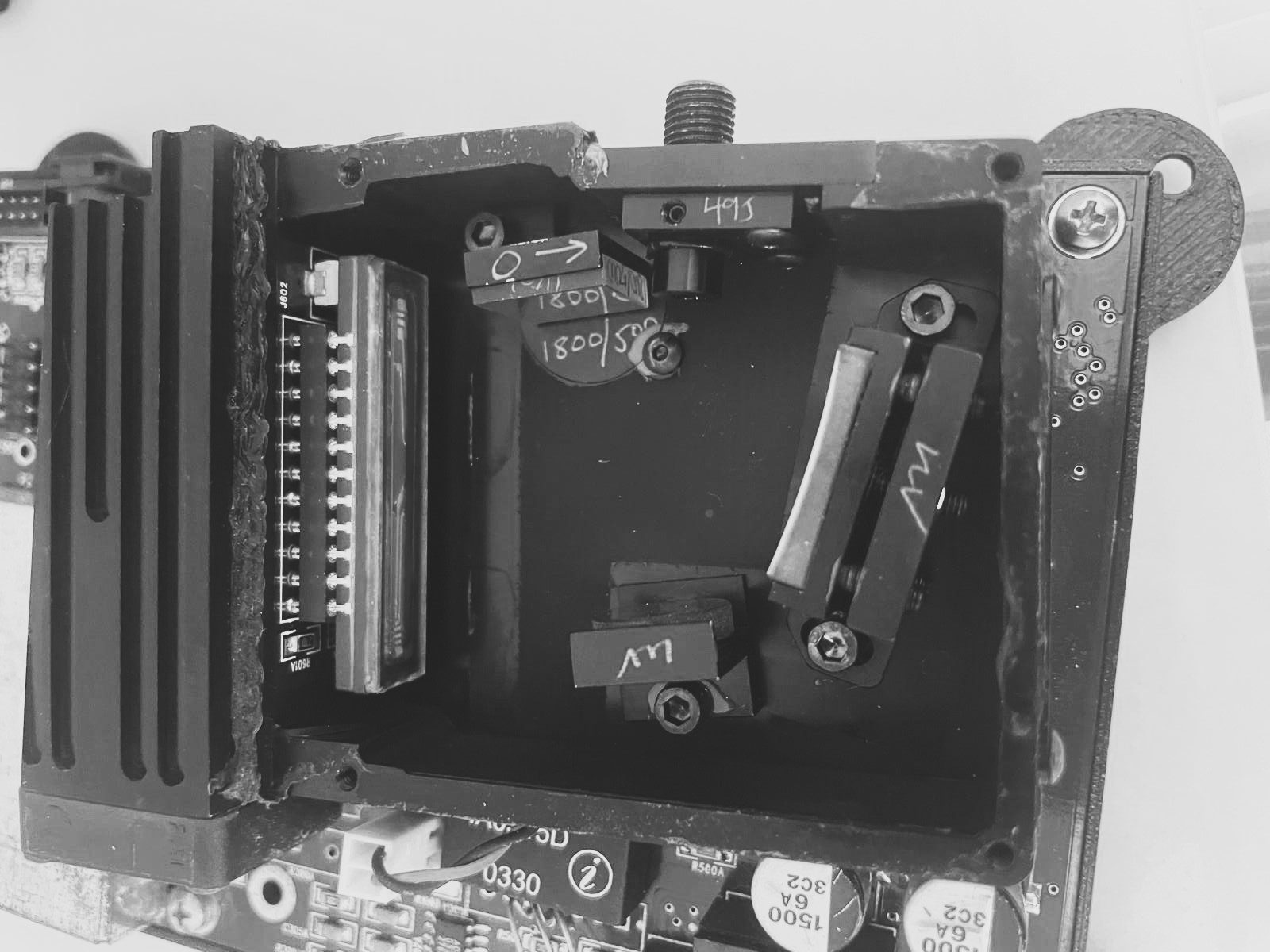 View inside the optical assembly of the Spectrometer Unit BTC100-2S